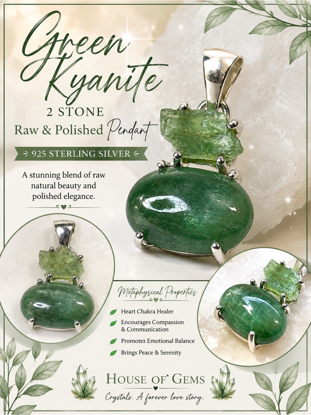 Green Kyanite 2-Stone Pendant in 925 Sterling Silver